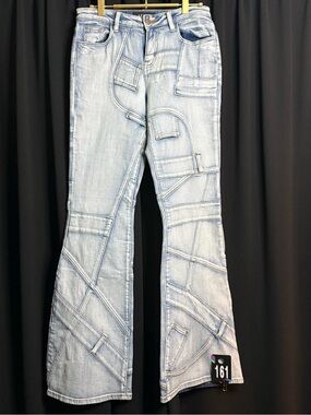AKIRA Light Blue Patchwork Boot Cut Jeans - Stretchy but not much